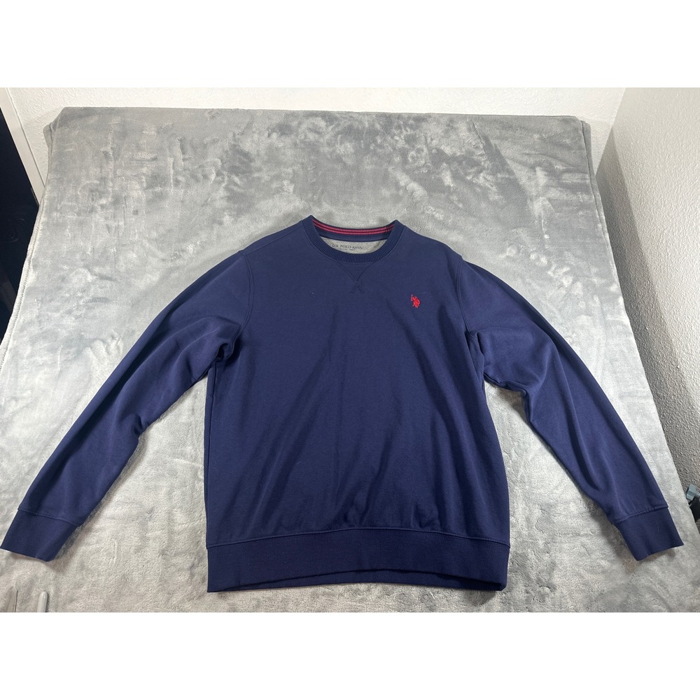 US Polo Assn Mens Crewneck Sweatshirt Navy Blue Red Logo Pullover Large